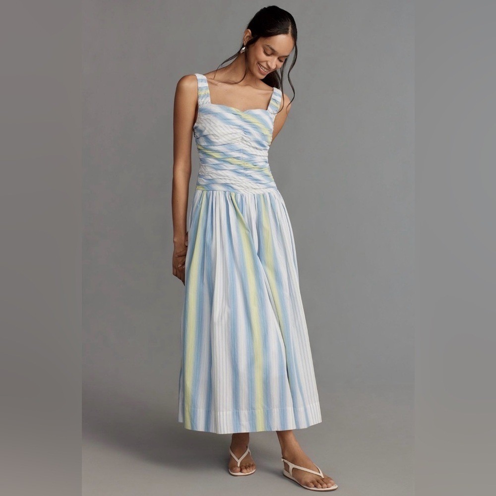 Anthropologie Square Neck Drop Waist Maxi Dress Size L